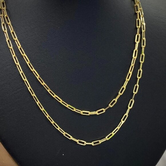 Women's Paper Clip Chain 14K GF Cadena Paper Clip Mujer Chocker Necklace Fashion - Picture 3 of 9